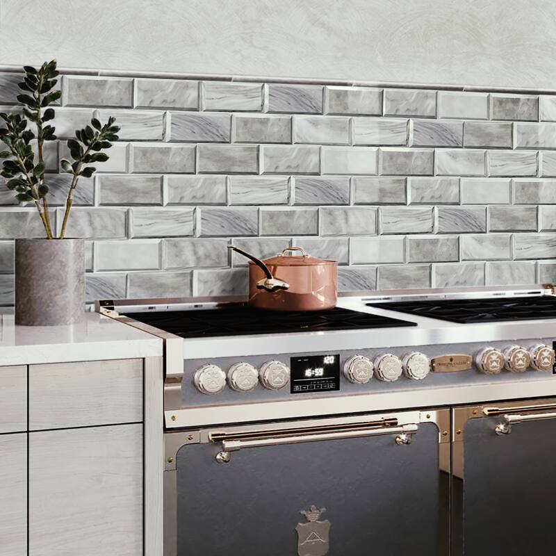 Apollo tile 0.5 x 12 Grandis Polished Cloud Gray Bardiglio Nuvolato Marble Tile (0.5 sq ft/case) - 10 Pack