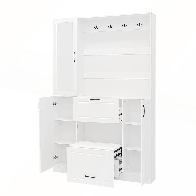 3-in-1 Entryway Bench with Integrated Shoe Cabinet and Foldable Seat for Entrance and Living Room