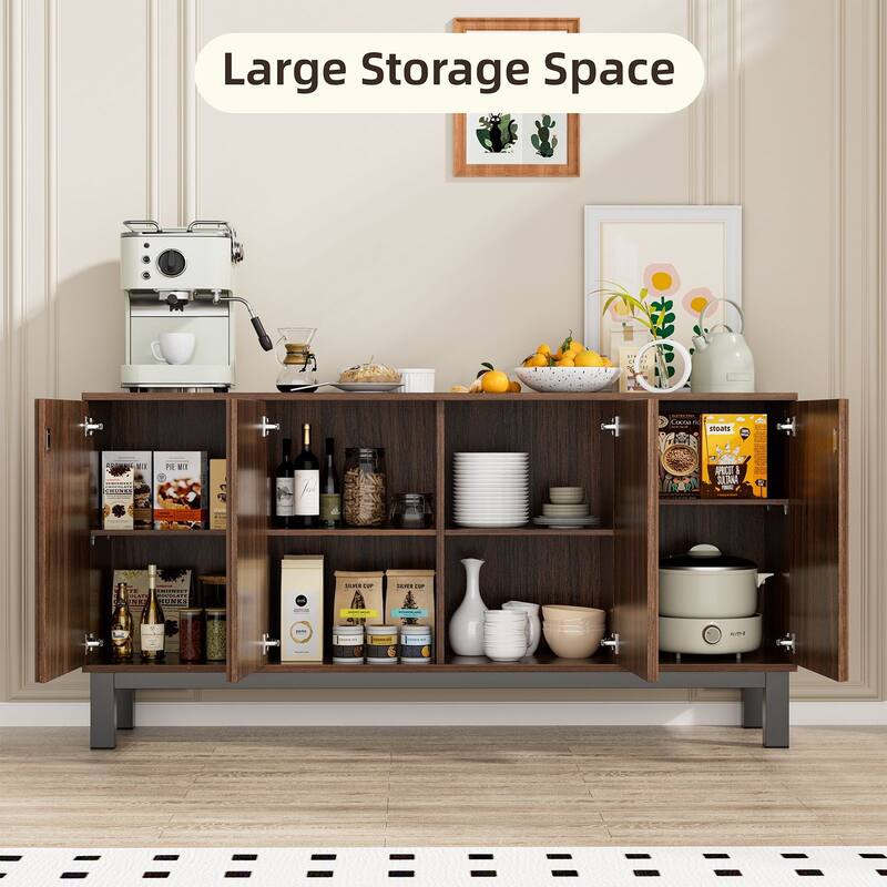 Meyreso 63 Inch Fluted Buffet Cabinet with Shelves & 4 Doors