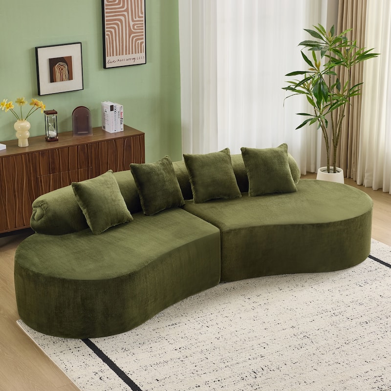 Modern And Simple Curved Flannelette Sofa.Creative Multi-Seater,With A Combination Of Pillows - Green