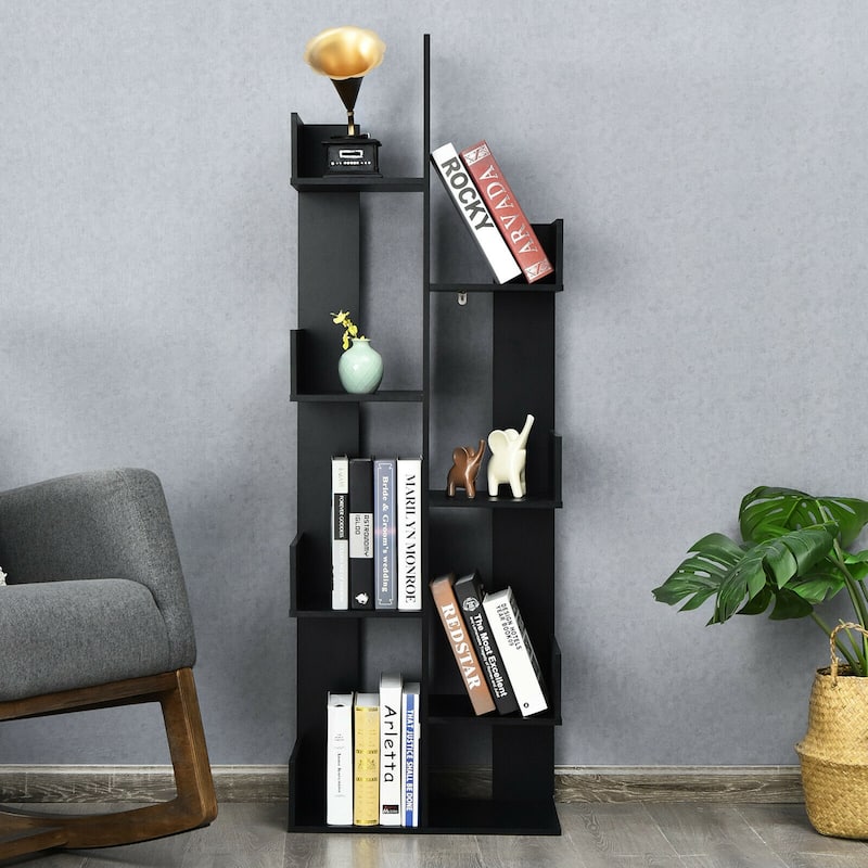 Gymax 8-Tier Bookshelf Bookcase w/8 Open Compartments Space-Saving - 57'' X 20'' X 10''
