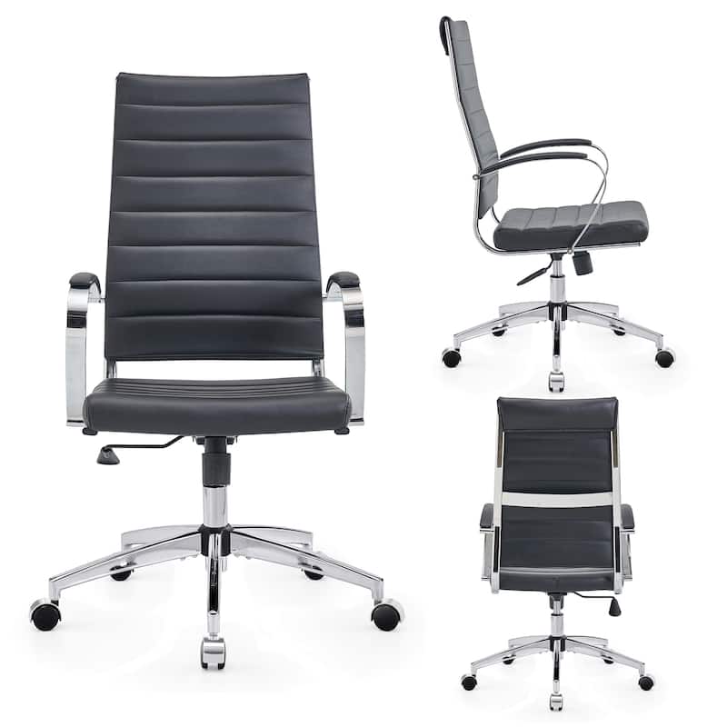 CAROCC Ribbed Computer Office Chair Adjustable Swivel High Back Desk Chair - Black