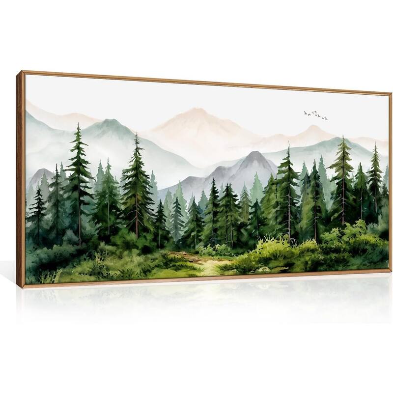 Green Forest Tree Wall Decor, Woodland Nursery Wall Painting - 20 x 40
