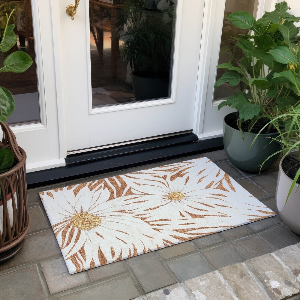 Machine Washable Indoor/ Outdoor Floral Chantille Rug
