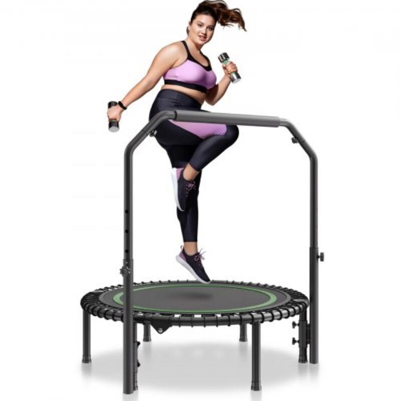 Black-Green Steel Fitness Trampoline, Foldable with Adjustable Handle - 40 Inch