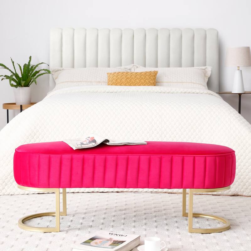Bench Bedroom Bench ,Velvet Oval Upholstered End of Bed Bench with Golden Metal Legs ,48" Modern Storage Ottoman Bench