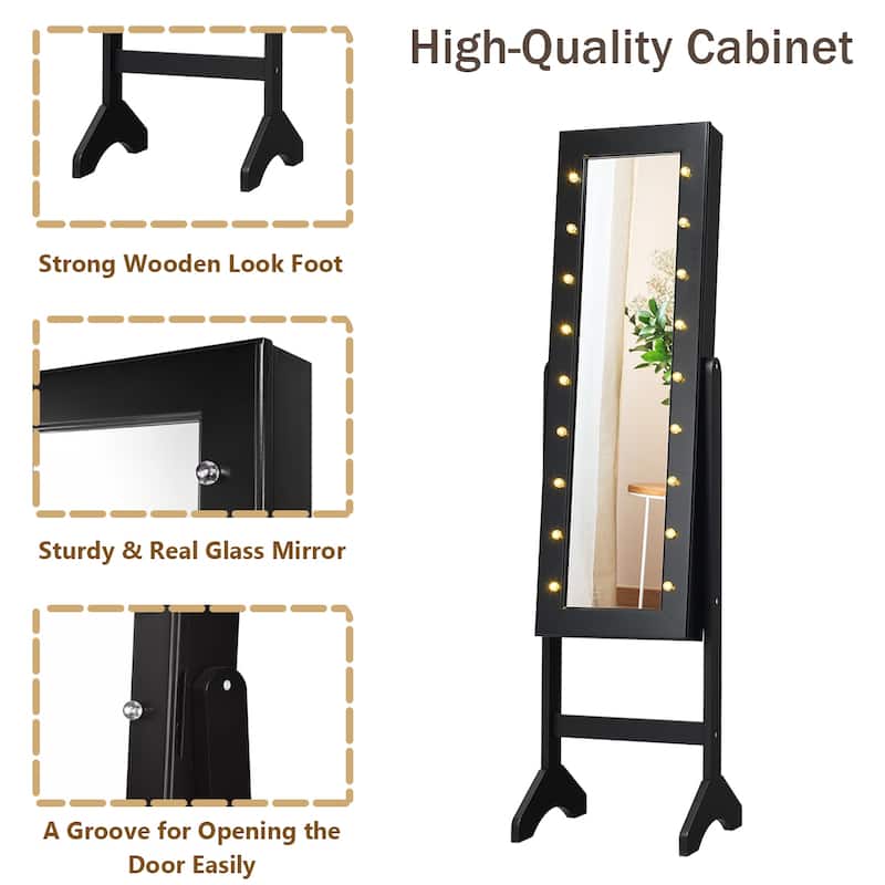 Costway Mirrored Jewelry Cabinet Organizer w/18 LED lights Black