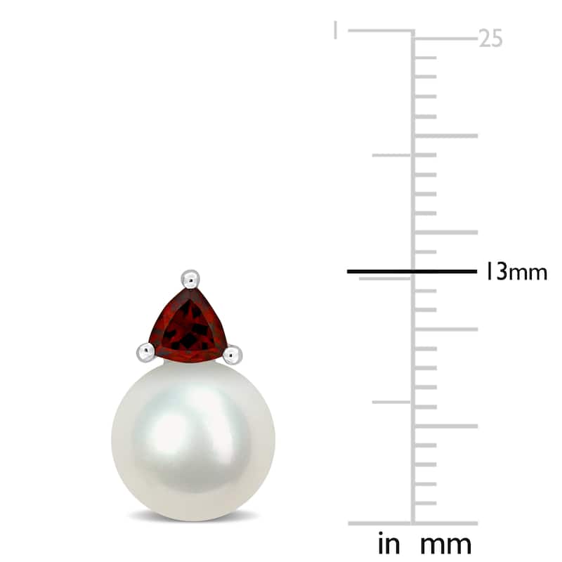 Miadora 8-8.5mm Cultured Freshwater Pearl and 5/8ct TGW Garnet Stud Earrings in 10k White Gold - 13 mm x 8.5 mm x 8.5 mm