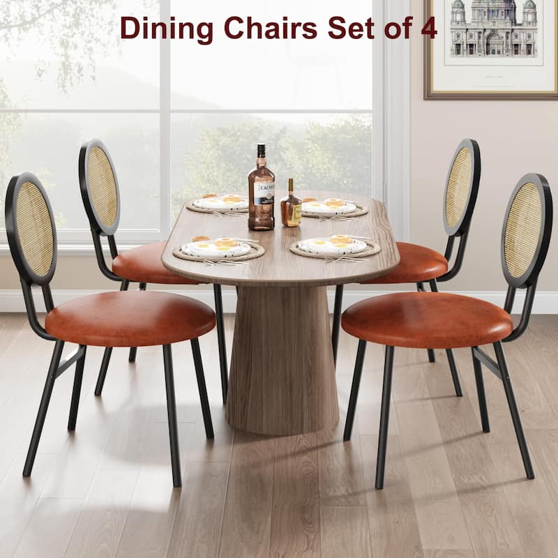 Boho Dining Chairs Set with Thicken Upholstered Natural Rattan Back
