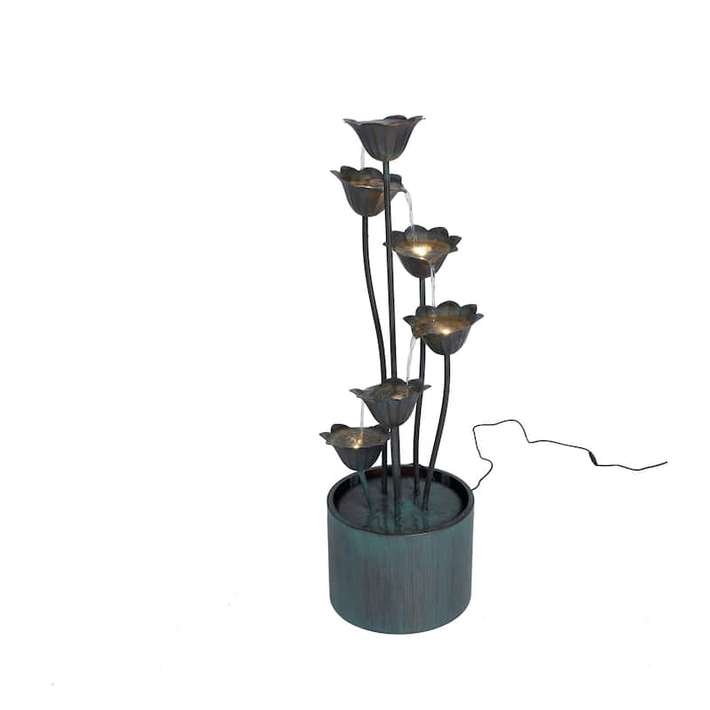 35" Chrome Black Metal Lily Flower Bucket Fountain 5-Watt LED