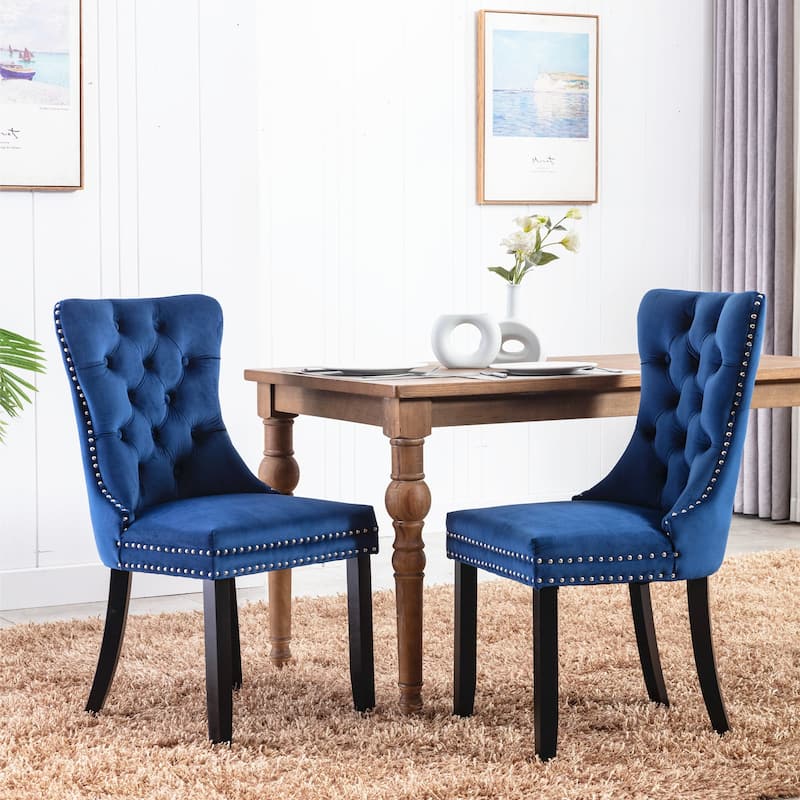 Tufted Velvet Upholstered Dining Chair with Wood Legs Set of 2 Bed