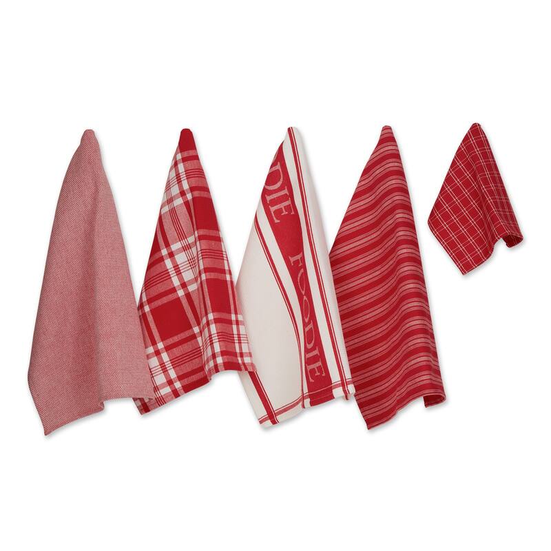 DII Foodie Dishtowel And Dishcloth 5 Piece - Red
