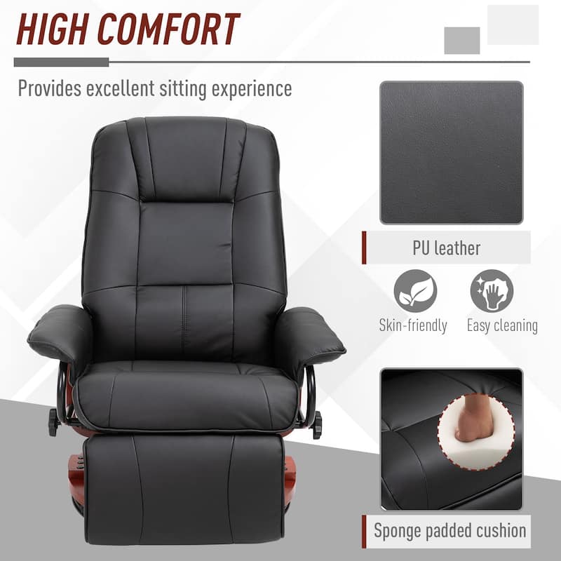 HomCom Faux Leather Adjustable Manual Swivel Base Recliner Chair with Comfortable and Relaxing Footrest