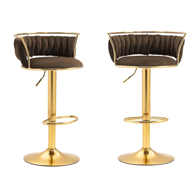 4 Set Velvet Adjustable Swivel Bar Stools With Backs