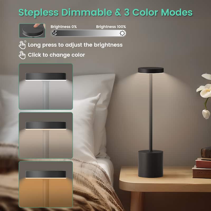 13in Cordless Table Lamp Rechargeable Battery Operated LED Desk Lamp - N/A