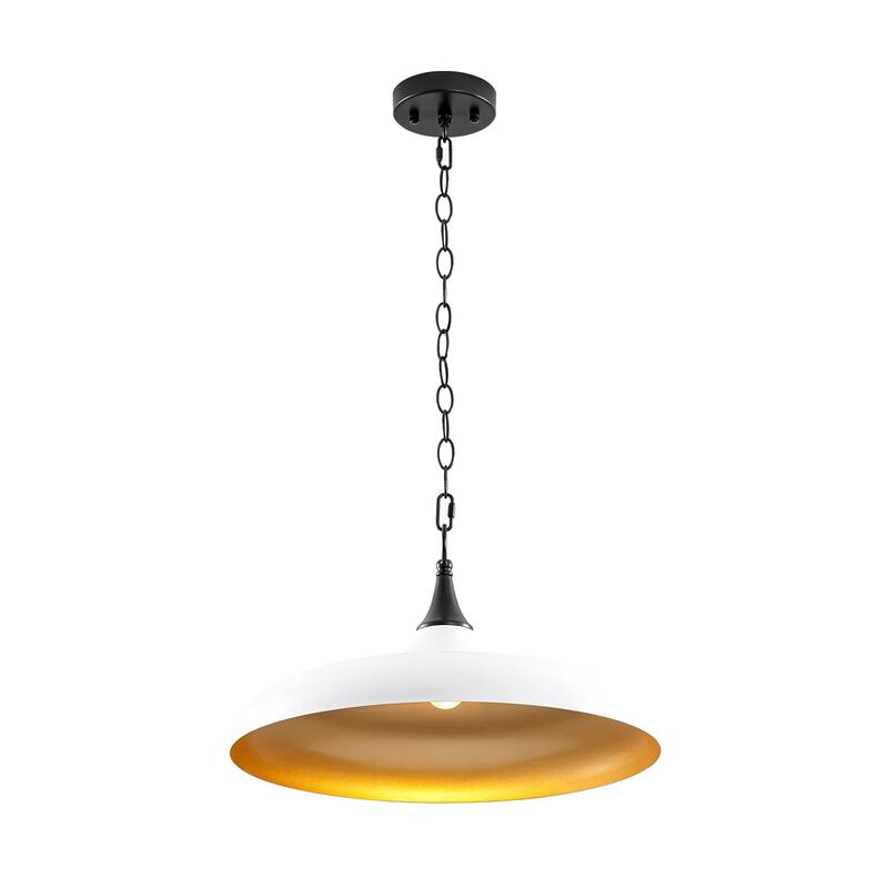 1-Light Modern White and Gold Dome Pot Lid Pendant Light - 17.72 in. W x 10.24 in. H