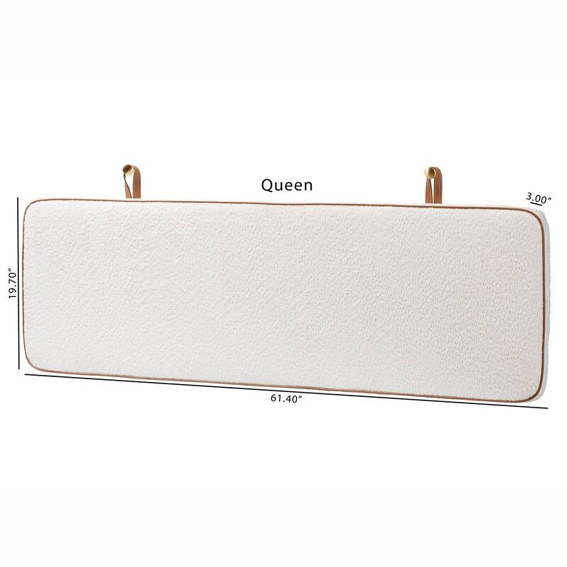 Belden Boucle Fabric Wall-Mounted Headboard - Cushioned Panel with Faux Leather Piping, Modern Accent Piece, Cream, Queen