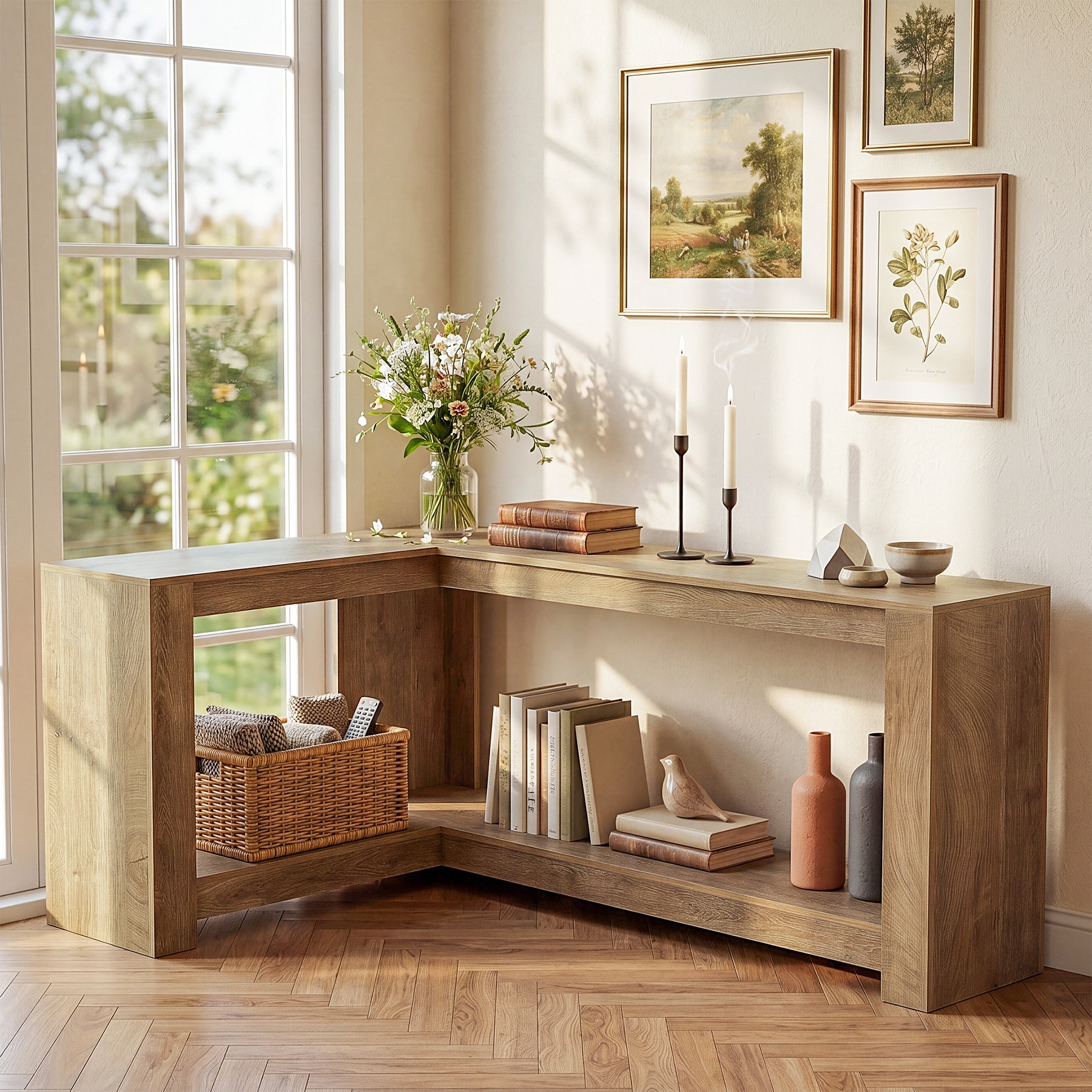 63" L-Shaped Console Table