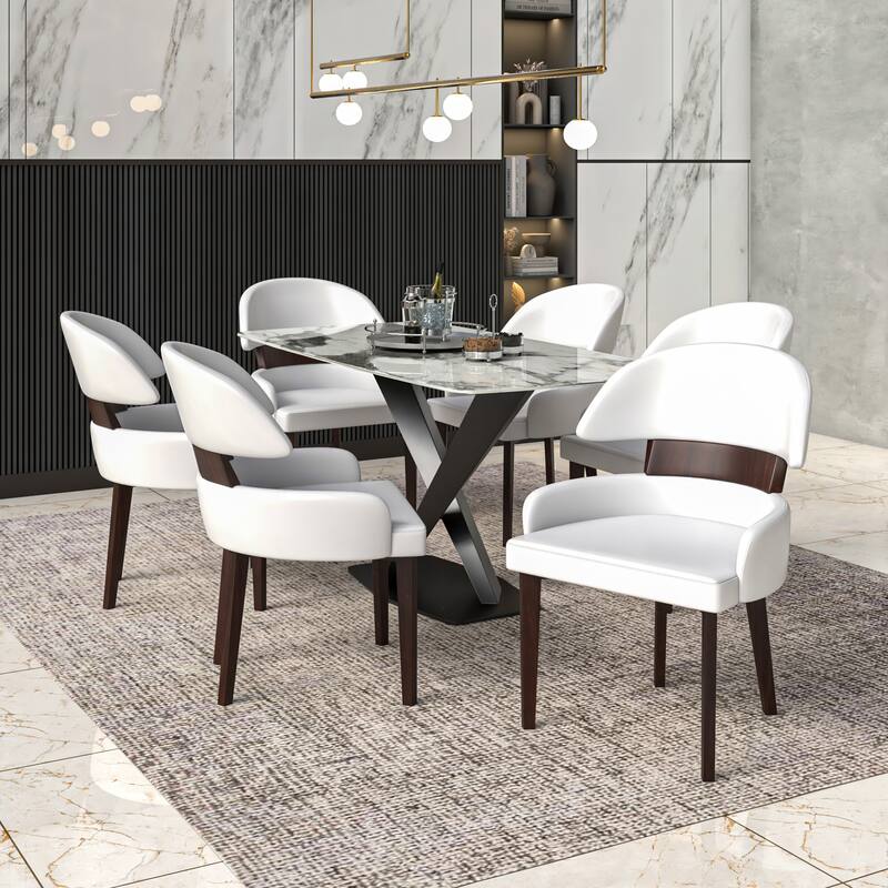 Ethos Mid-Century Modern Vegan Leather Dining Chairs (Set of 4) with Curved Back and Solid Wood Legs Kitchen Accent Chairs