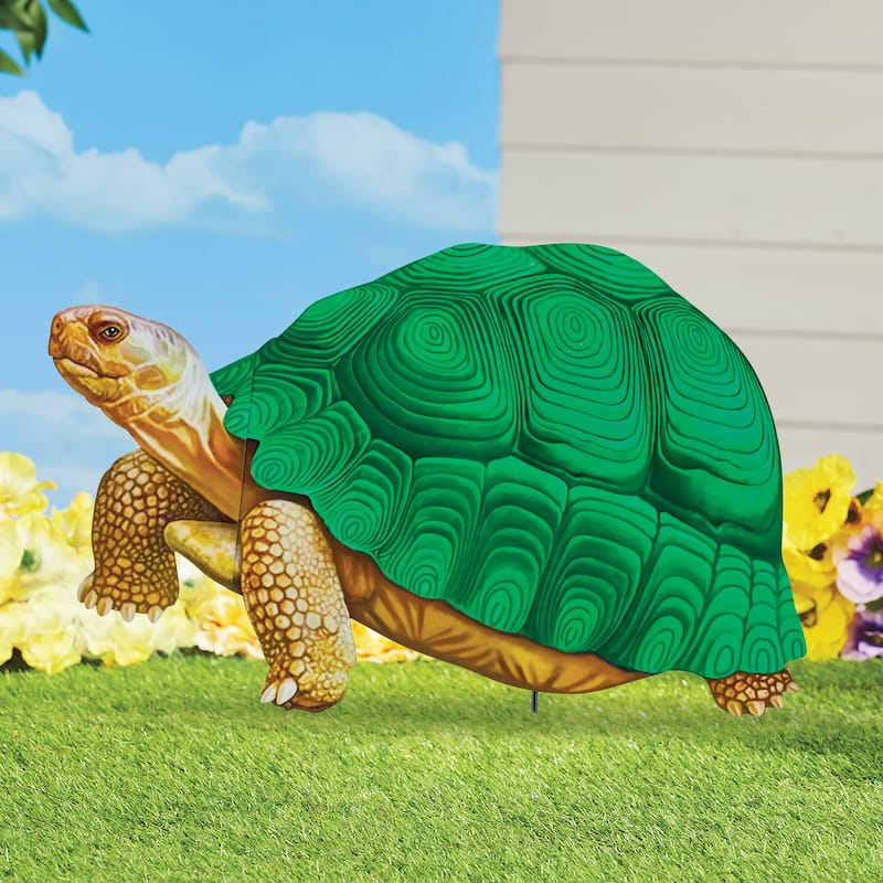 Realistic Tortoise Outdoor Garden Stake - 21 x 18.75 x 1 - Green - 21 x 18.75 x 1 - Metal