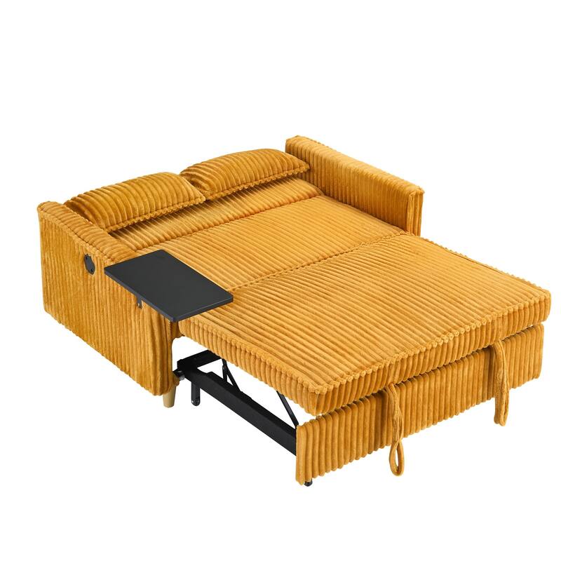 Pull Out Corduroy Sofa with USB Port
