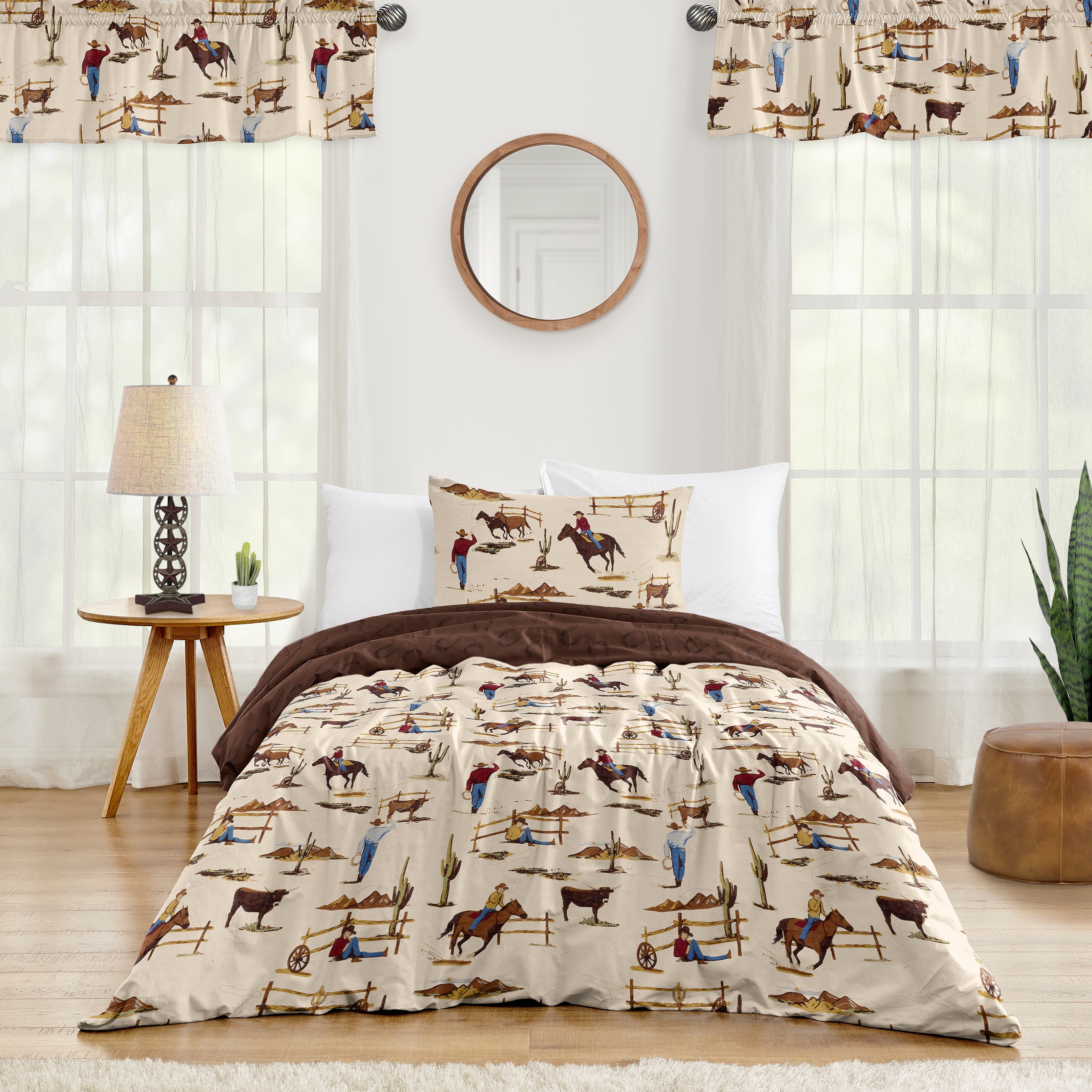 Sweet Jojo Designs Brown Western Cowboy Boy 2p Twin Size Comforter Set Wild West Horseshoe Southern Country Horse Cow Animal Tan