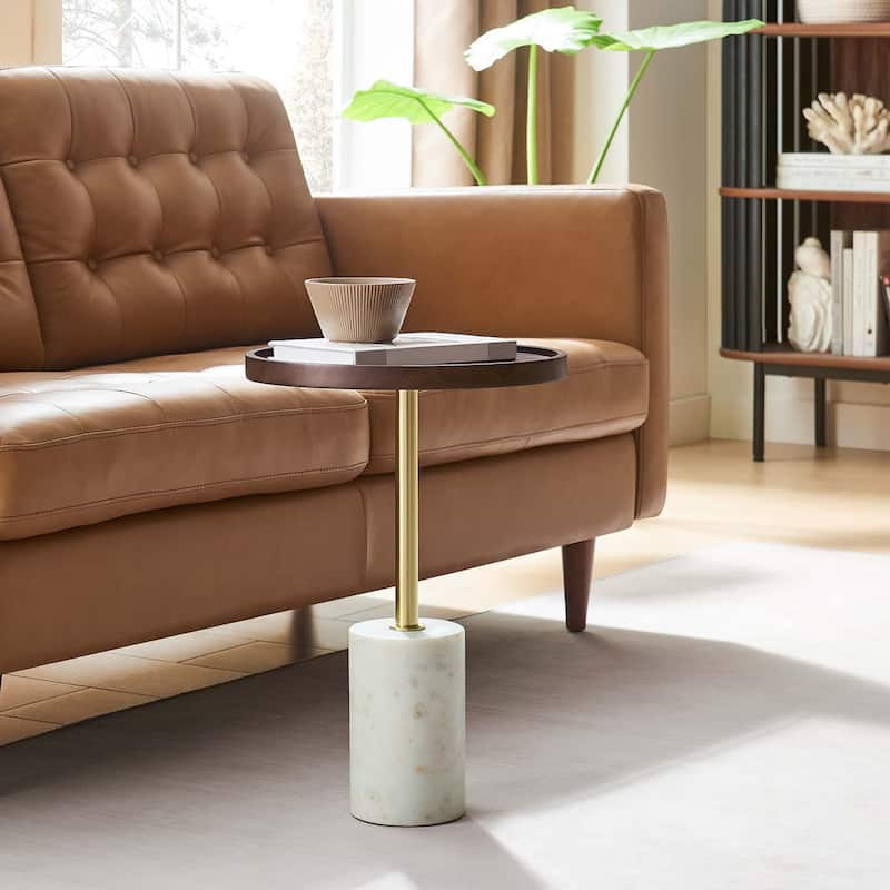 Amina Round Acacia Wood Side Table - Walnut - Wood
