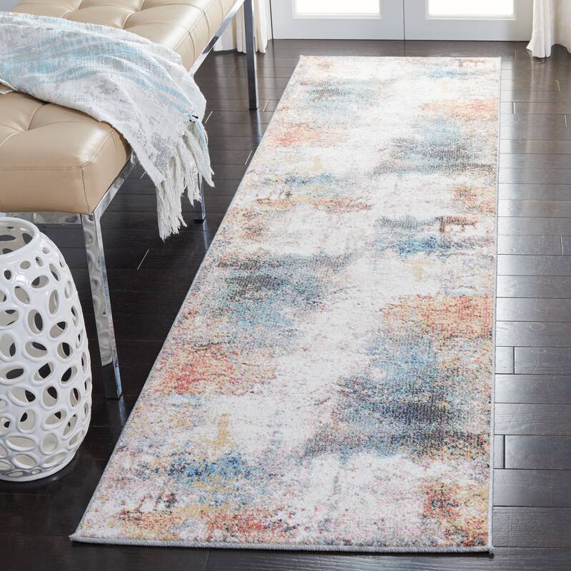 SAFAVIEH Phoenix Lurdes Modern Abstract Rug - 2'2" x 8' Runner - Ivory/Blue