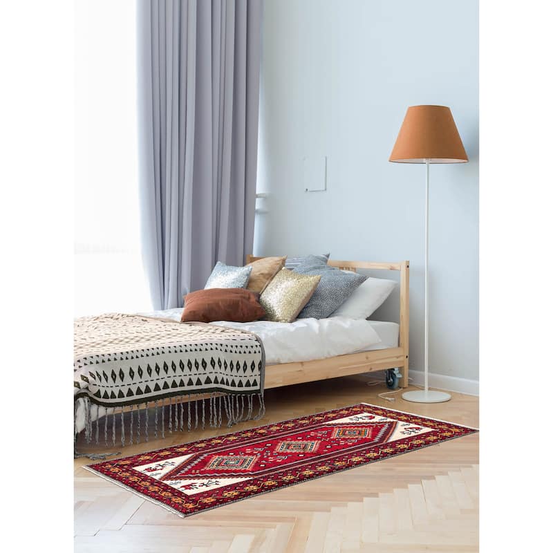 ECARPETGALLERY Hand-knotted Baluch Red Wool Rug - 3'10 x 7'10
