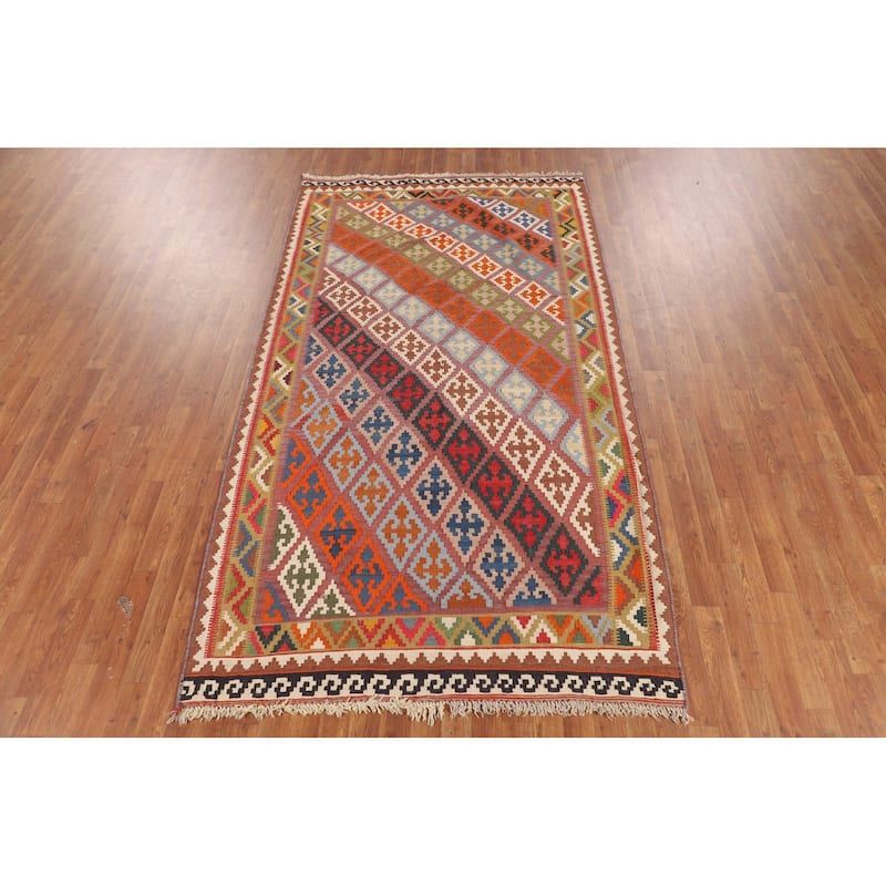 Reversible Kilim Qashqai Vegetable Dye Persian Vintage Wool Carpet - 5'0"x 9'0"