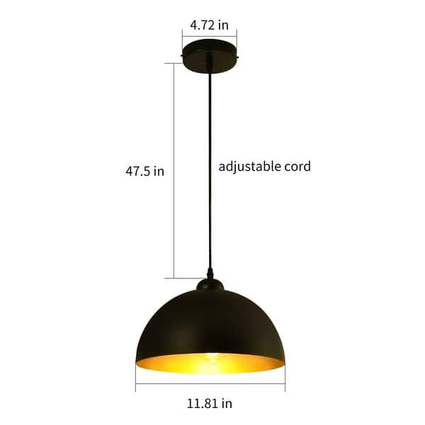 dimension image slide 0 of 2, 2 Pack Industirial Black Pendant Light with Gold Interior Finish