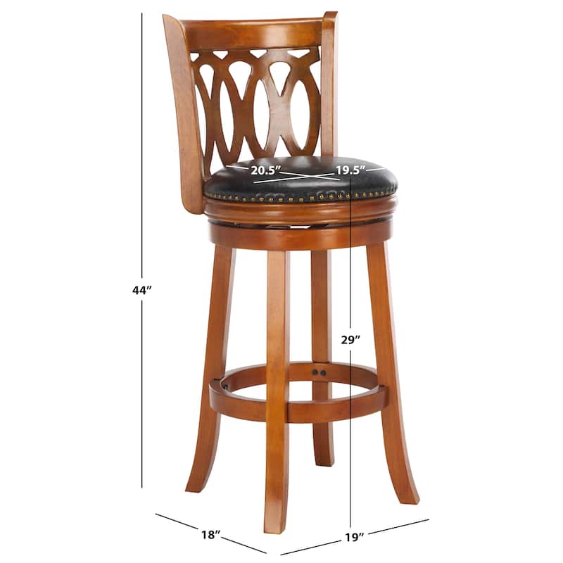 SAFAVIEH Cherrie Dark Oak Finish 29-inch Swivel Bar Stool - 19" x 18" x 44" - 19Wx18Dx44H