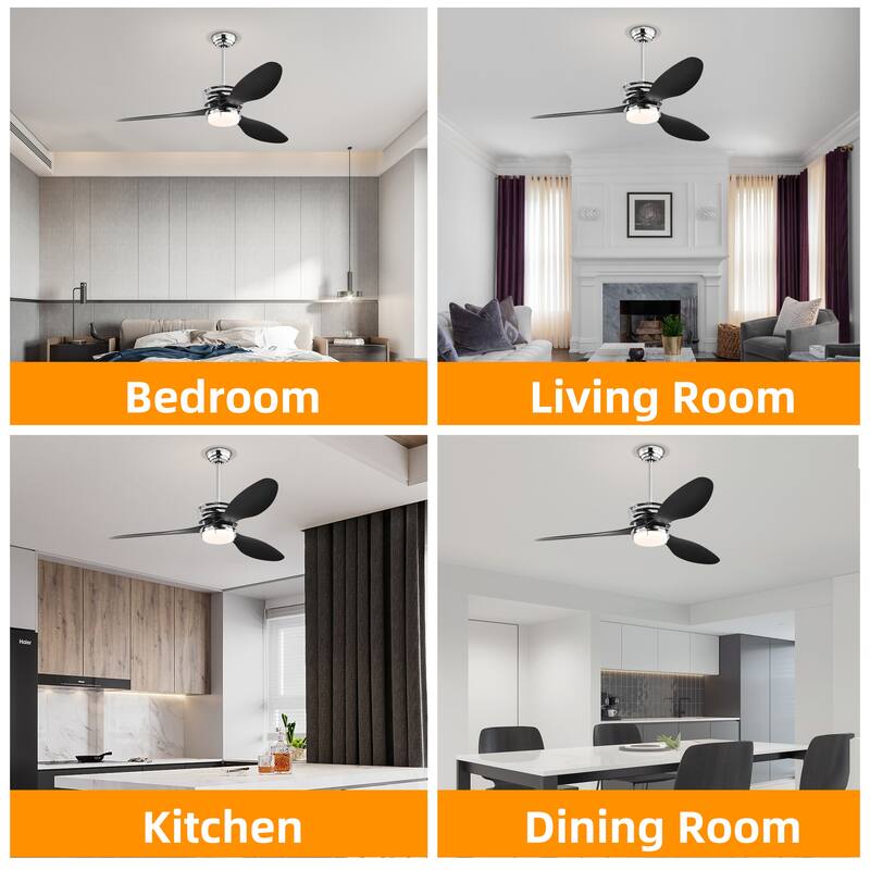 52'' ABS Blades Ceiling Fan with Lights and Remote (5 Speeds Adjustable), Modern Ceiling Fan with 3 ABS Fan Blades & 2 Down Rods