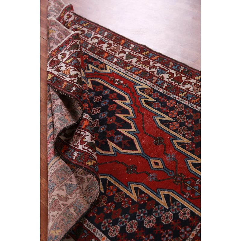 Hand Knotted Oriental 100% Wool Carpet Traditional Medallion Navy Blue & Blues Hamedan Area Rug - 6' 7'' X 4' 2''