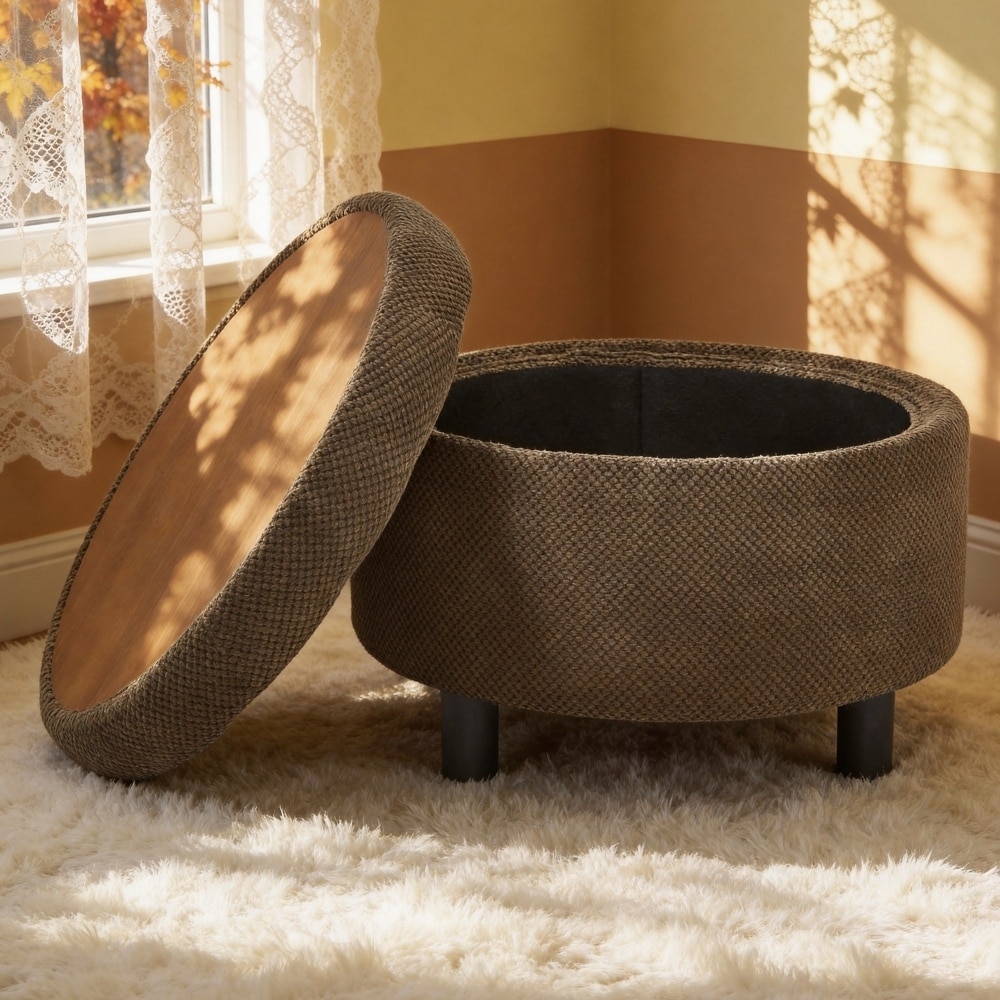 Tufted Fabric Ottoman Table with Storage