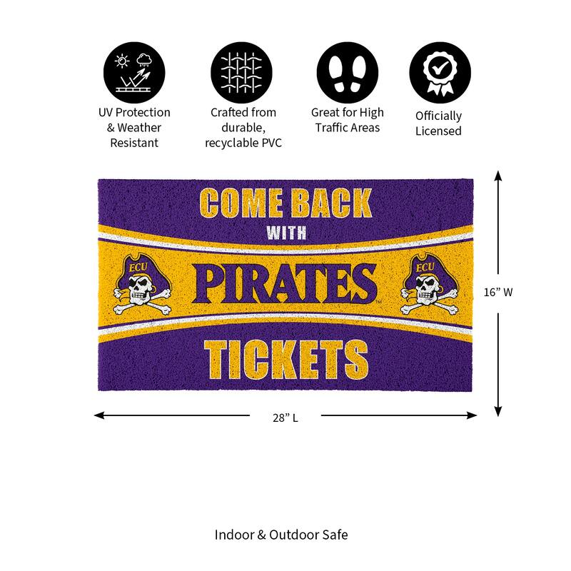East Carolina University 28 in. x 16 in. PVC "Come Back With Tickets" Trapper Door Mat