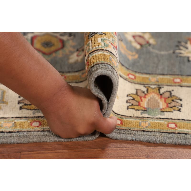 Floral Gray Oushak Accent Rug Handmade Wool Carpet - 3'2" x 4'11"