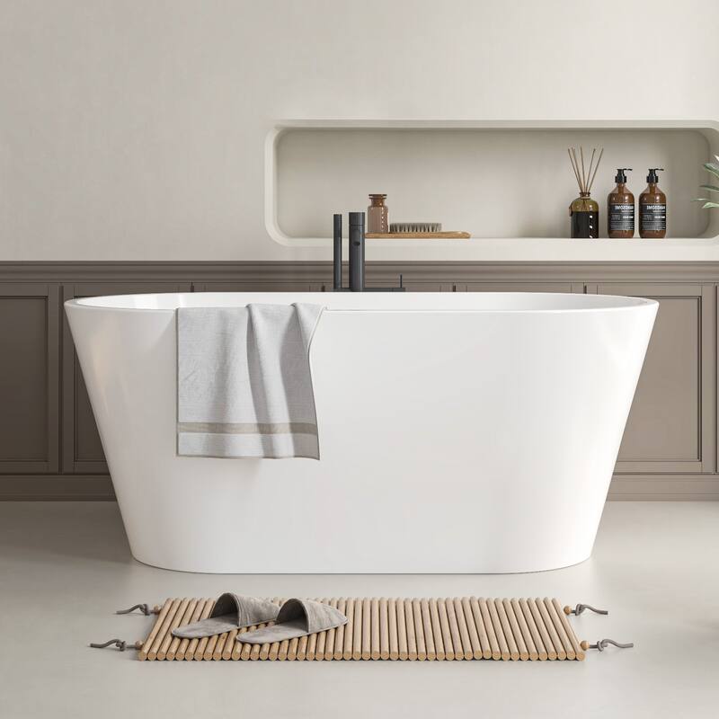 Vanity Art 54" Non-Slip Acrylic Freestanding Soaking Bathtub with Slotted Overflow & Pop-up Drain