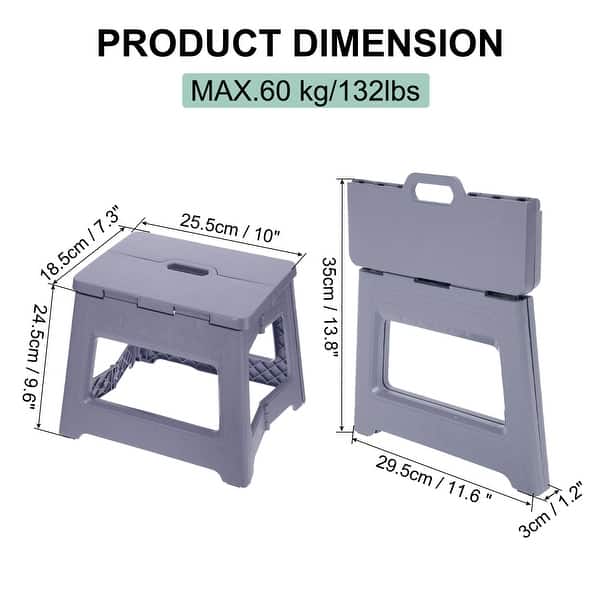 dimension image slide 2 of 6, 9" Folding Step Stool for Adults 132 lbs Capacity - 10 x 7.3 x 9.6inch