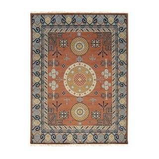 Rust 8x10 Rug Rust Hand Knotted Wool Traditional Rug 8' x 10' - Khotan Weave Low Pile ...
