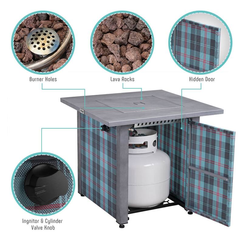 Werph 25" H Propane Outdoor Patio Square Fire Pit Table, 50,000 BTU Fire Table,