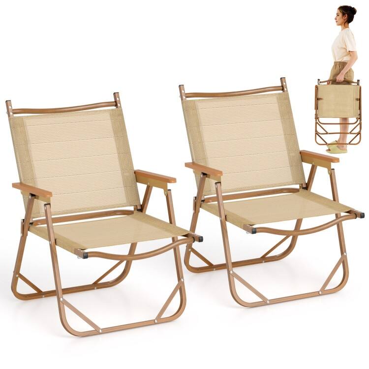 Beige Fabric Aluminum Folding Camping Chairs Set of 2 with Ergonomic Design
