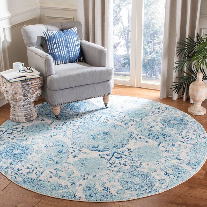 SAFAVIEH Madison Belle Boho Glam Paisley Pattern Area Rug - 4' x 4' Round - Cream/Turquoise
