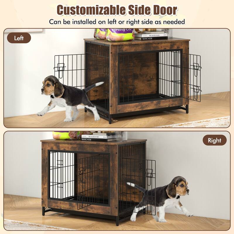 Dog Crate Furniture with Double Lockable Doors and Easy Clean Tray