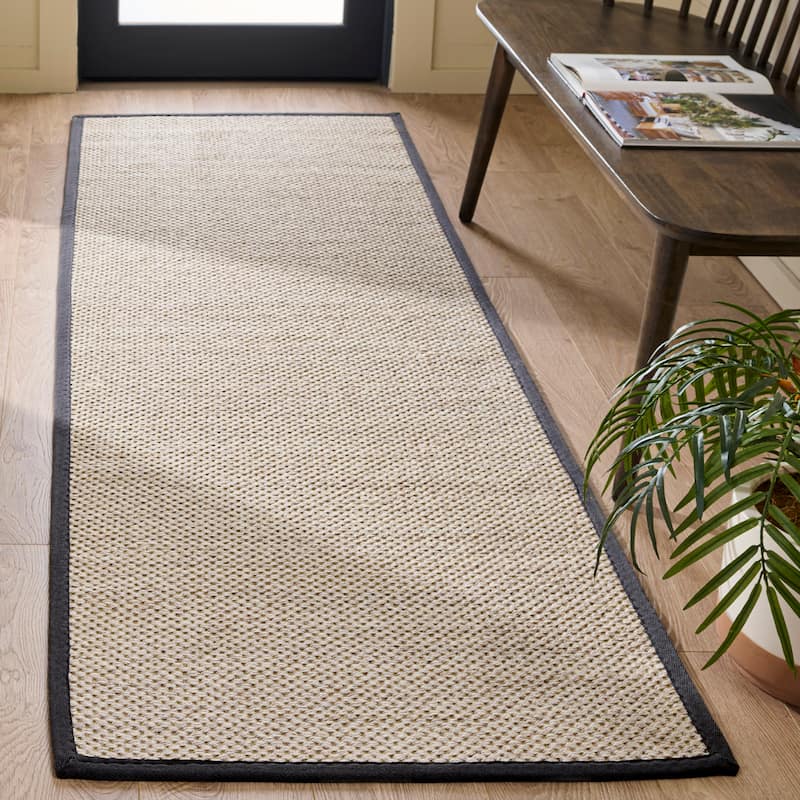 SAFAVIEH Natural Fiber Lorine Casual Border Sisal Rug - 2'6" x 20' Runner - Marble/Dark Grey