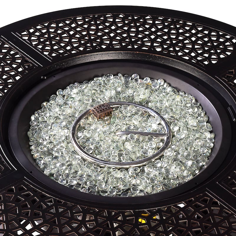 Round 44 in. x 44 in. Aluminum Propane Fire Pit Table with Glass Beads, Two Covers, Lid, 57,000 BTUs