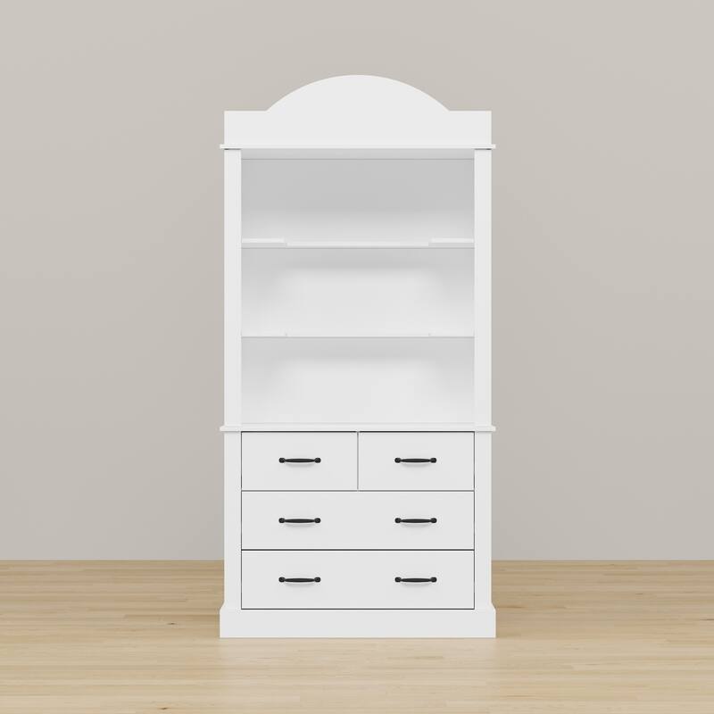 Coffee Cabinet with Hutch, Storage Drawers & Open Shelves, Kitchen Hutch Display Cabinet for Coffee Bar Pantry