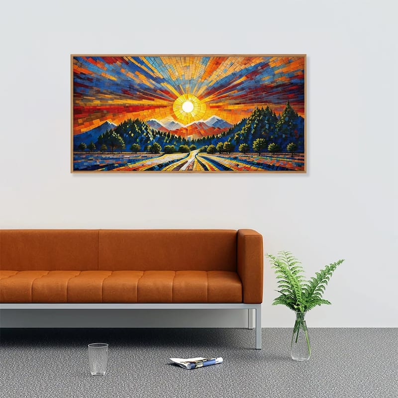 Colorful Boho Mountain Framed Canvas Wall Art Set