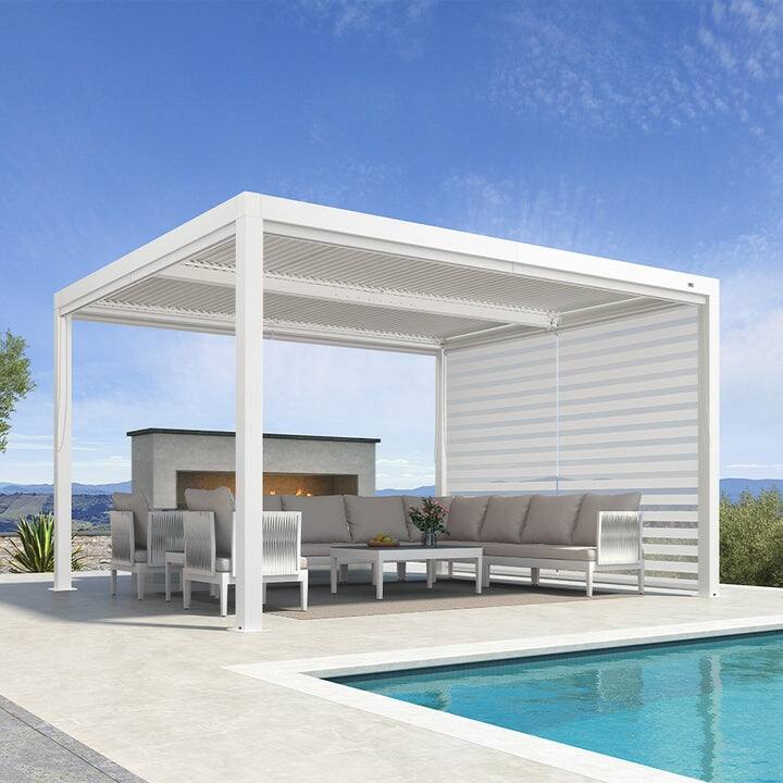 PURPLE LEAF Louvered Pergola Modern White Pergola with Adjustable Roof for Deck Backyard Garden