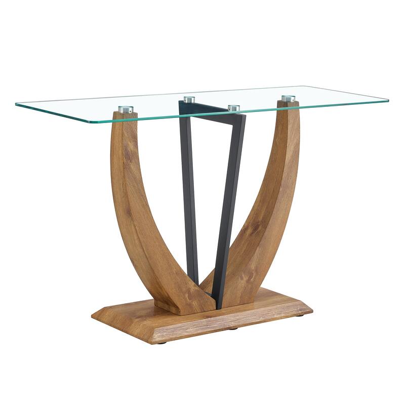 wooden console table with O-shape legs